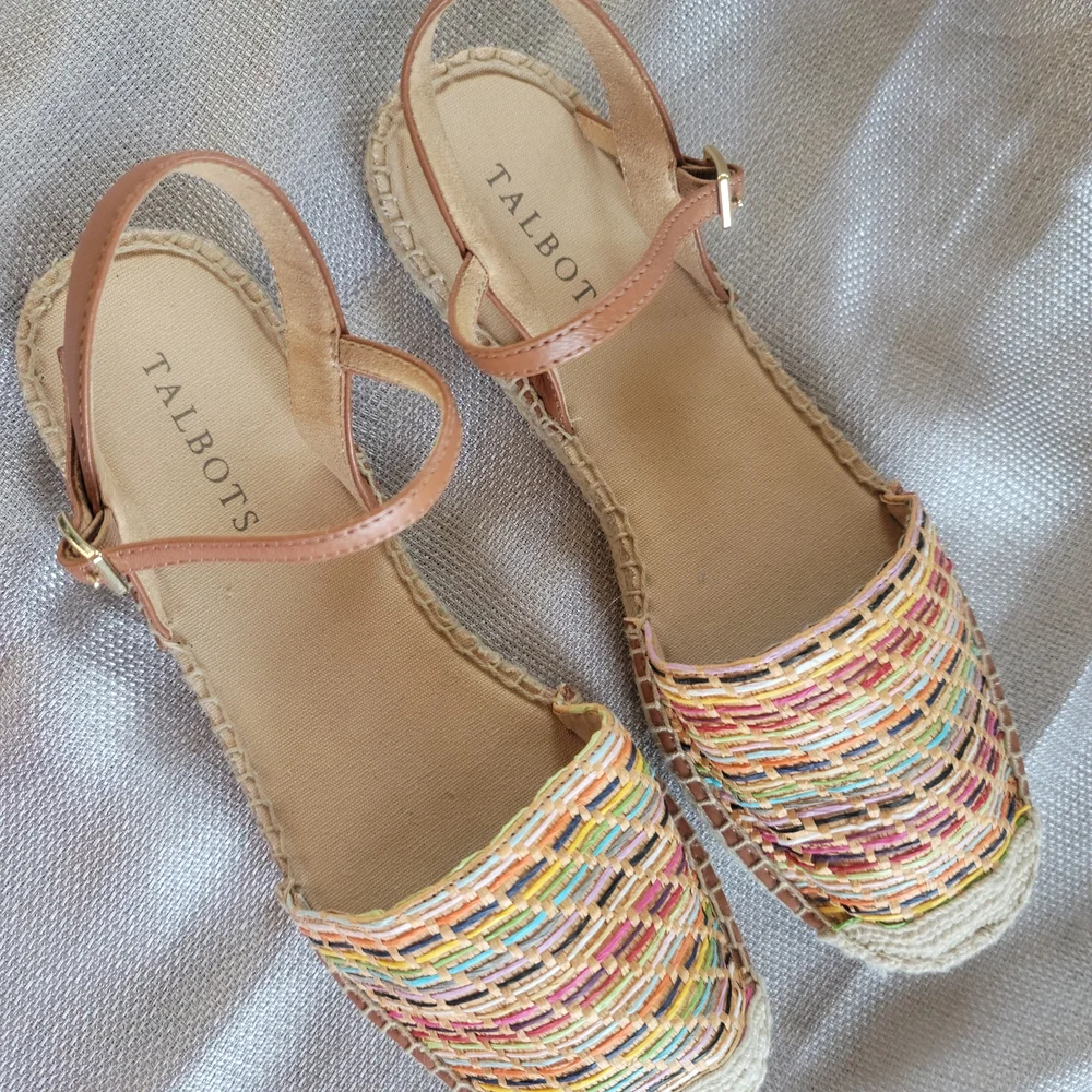 Talbots Izzy D'Orsay Woven Straw Espadrille Sandals - Multicolor Women's8.5 NWOB